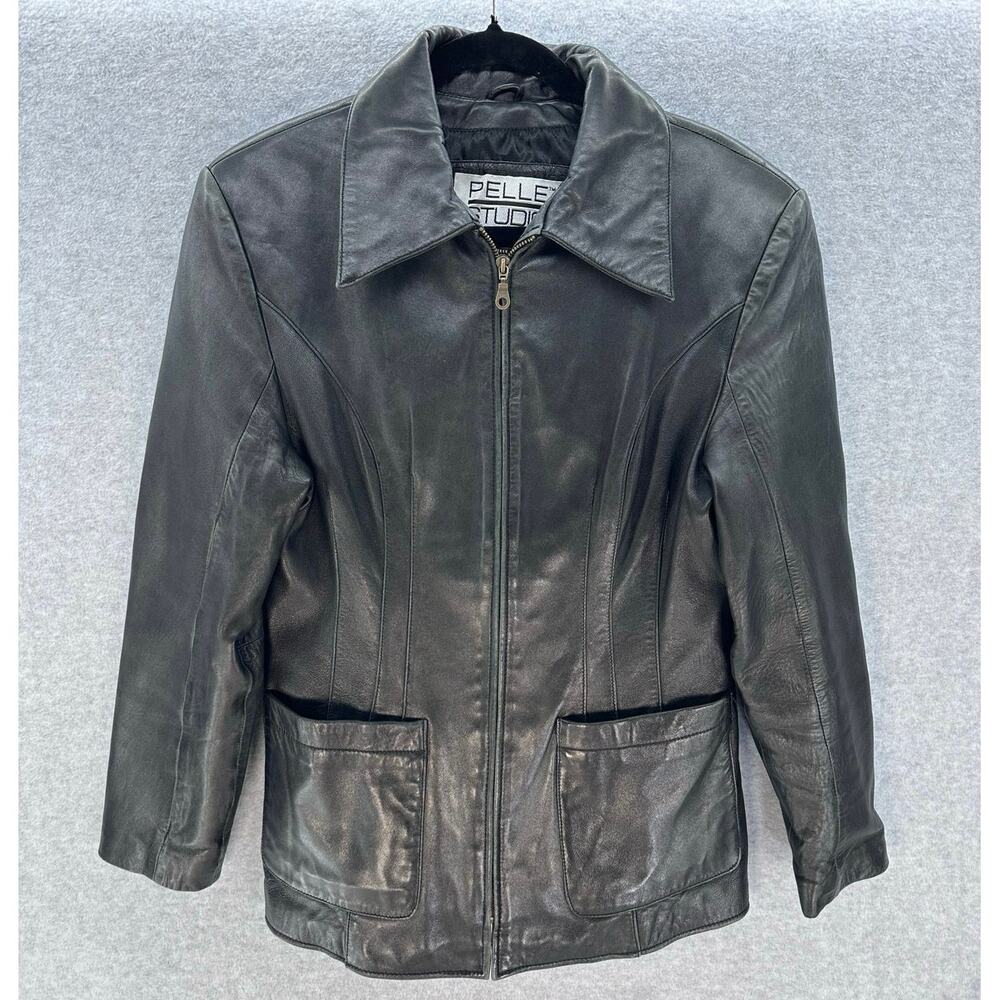 VTG Pelle Studio by Wilson's Leather Womens sz M Black Leather Zipup Jacket SOFT